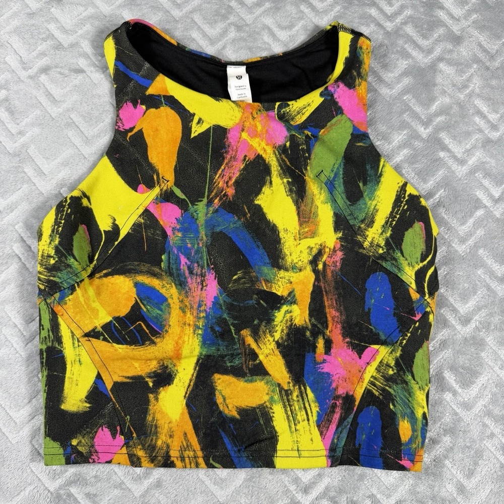 Lululemon Invigorate‎ Training Tank Top Size 2 Colorful Print Crop Shelf Bra